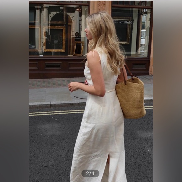 COMMENSE Woman’s White Cotton & Linen Sleeveless Dress, Size L, NWT - Picture 2 of 3